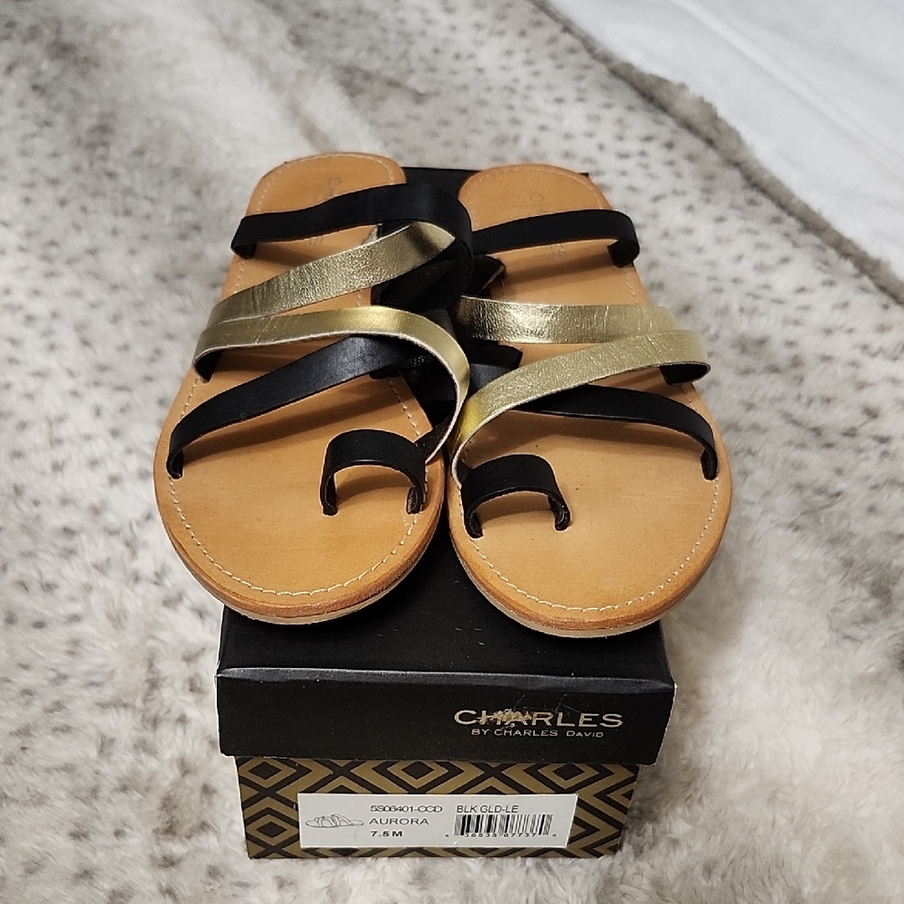 Charles by Charles David Gold and Black Strappy Sandals